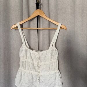 Zara White Eyelet Camisole Tank Top